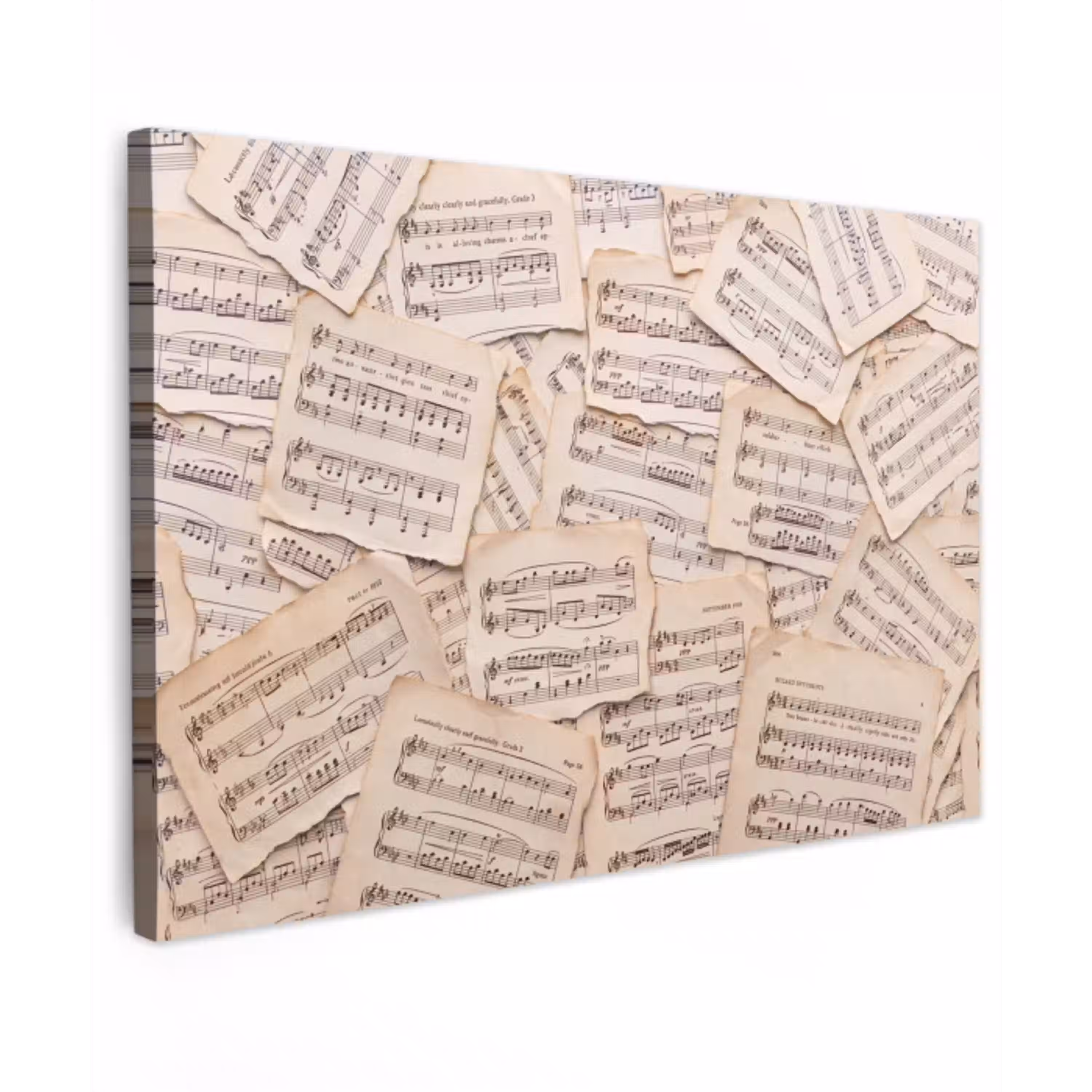 Bladmuziek - Oud - Noten - Vintage - Beige Tuinposter op houten frame 2 cm dik klein -3d