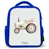 Beige vintage tractor in pastel groene kleuren Kinderrugzak - Blauw middel -3d