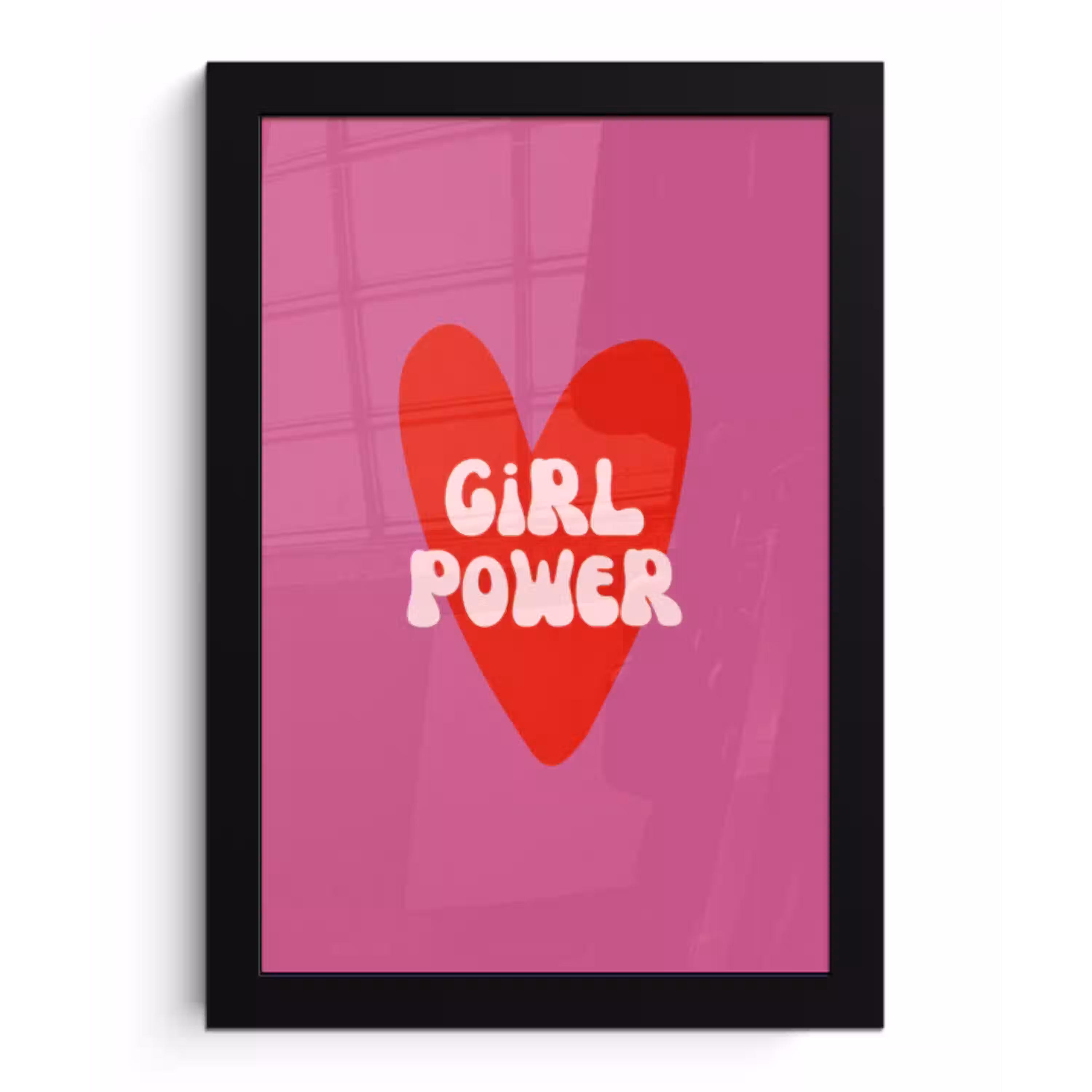 Girl power - Hart - Roze - Rood fotolijst zwart zonder passe partout klein -3d