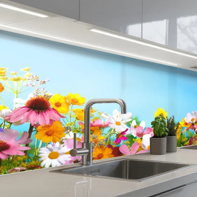 Bloemen - Kleurrijk - Blauw - Natuur keuken achterwand 2 middel -3d_schuin