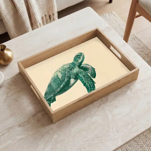 Schildpad - Sierlijk - Groen - Schild Dienblad Rechthoek middel -sfeer1