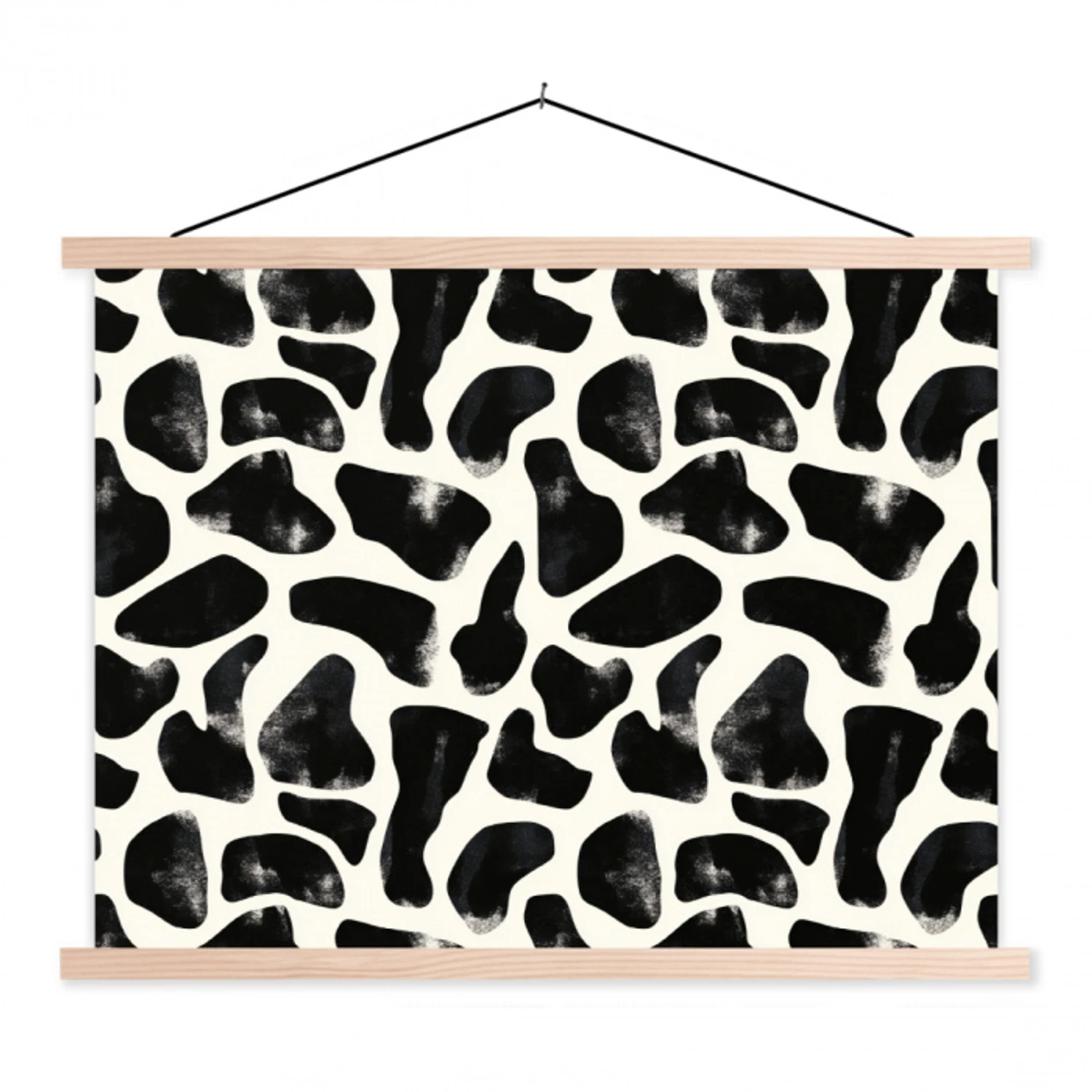 Dierenpatroon - Vlekken - Zwart - Wit textielposter latten blank klein 122 -3d