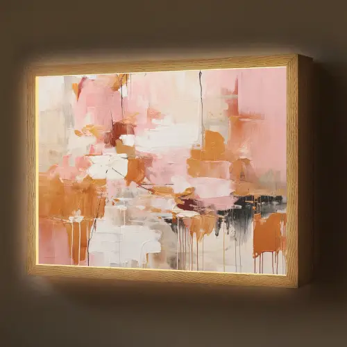 Verf - Roze - Oranje - Abstract - Kunst Light Box met batterij (Wandlamp) middel -z3d_website