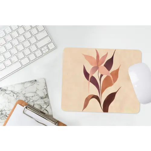 Minimalistisch - Bloem - Bladeren - Beige muismat rubber klein -witbureau