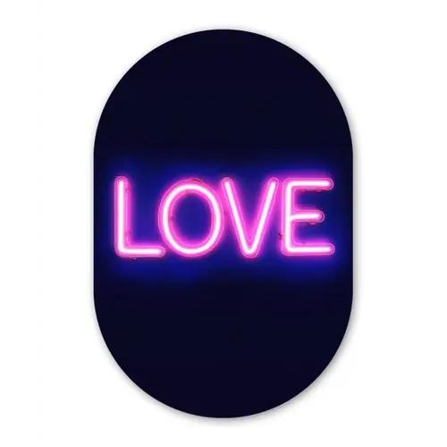 Neon - Love - Valentijn Wandcirkel Ovaal Forex klein -3d