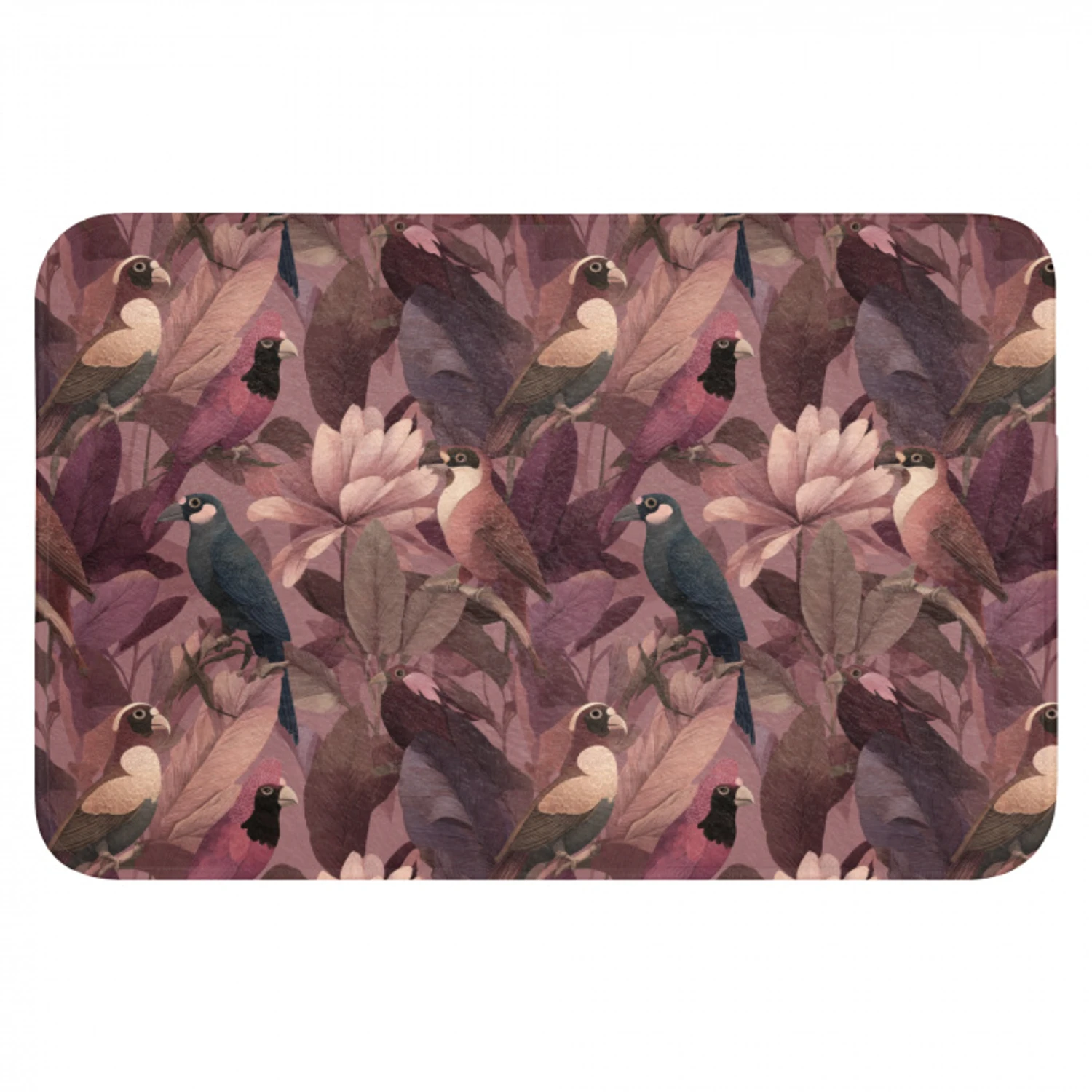 Vogels - Bladeren - Roze Badmat klein 997 -3d