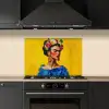 Frida Kahlo - Vrouw - Geel - Blauw - Bloemen keuken achterwand spatscherm klein -sfeer1