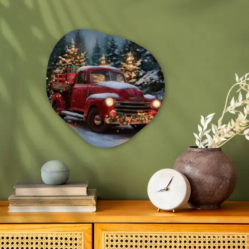 Kersttruck - Sneeuwbos - Rood Wandcirkel Organisch Forex 3mm klein -sfeer2