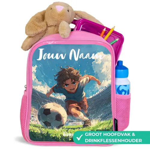 Stadion - Voetbal - Jongen Kinderrugzak - Roze middel -inhoud_NL