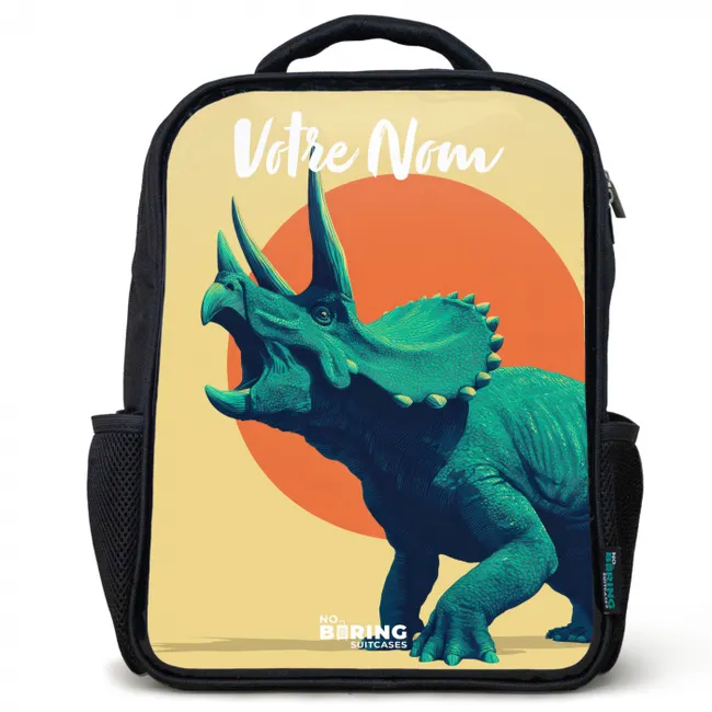 Sac à dos enfant avec votre nom - Noir - Dino - Triceratops - Animal