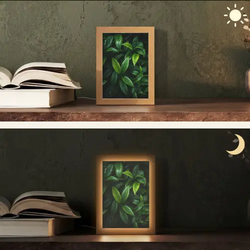 Bladeren - Regendruppels - Licht - Groen Light Box met kabel (Tafellamp) klein -sfeer3
