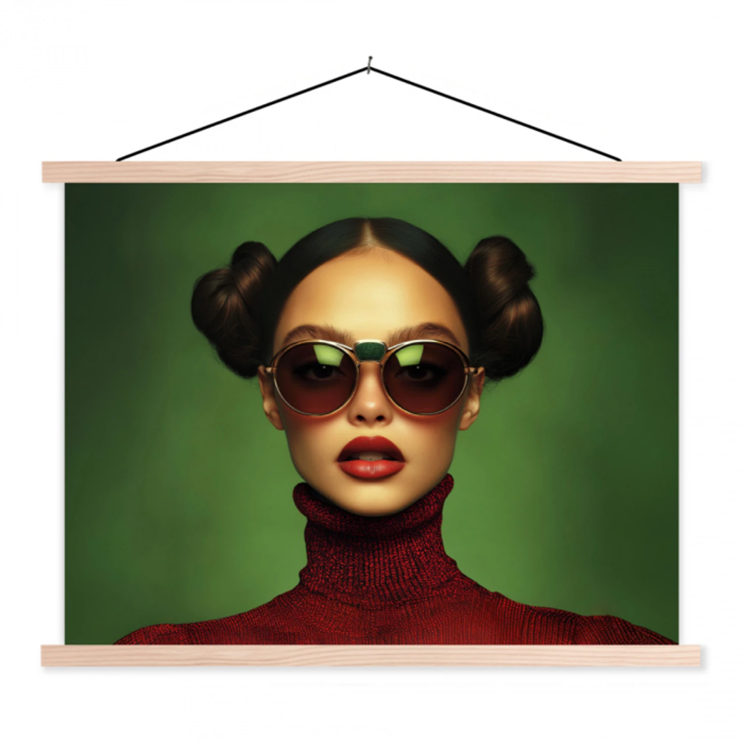 Vrouw - Groen - Bril - Aesthetic - Modern textielposter latten blank klein -3d