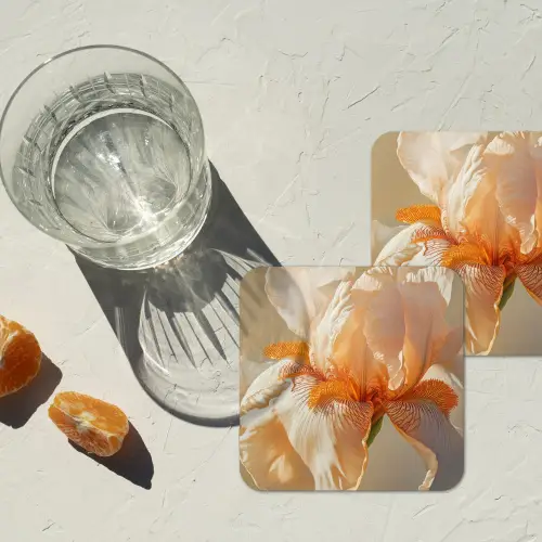 Close up - Oranje - Iris onderzetter kurk middel -sfeer4