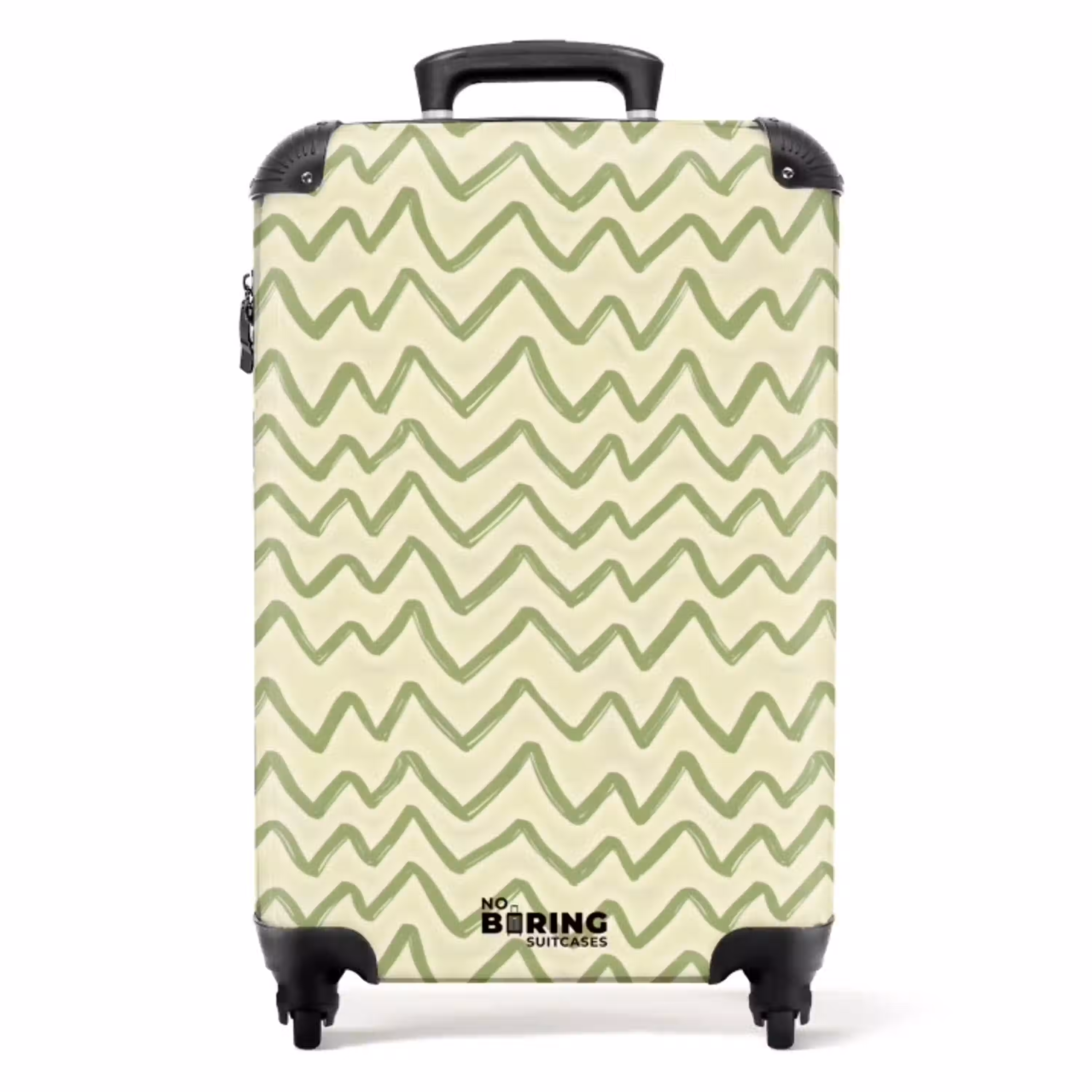 Saliegroen - Zigzag - Handgetekend - Patroon NBS - Handbagage koffer - Volwassenen Unisex middel -productfoto_recht