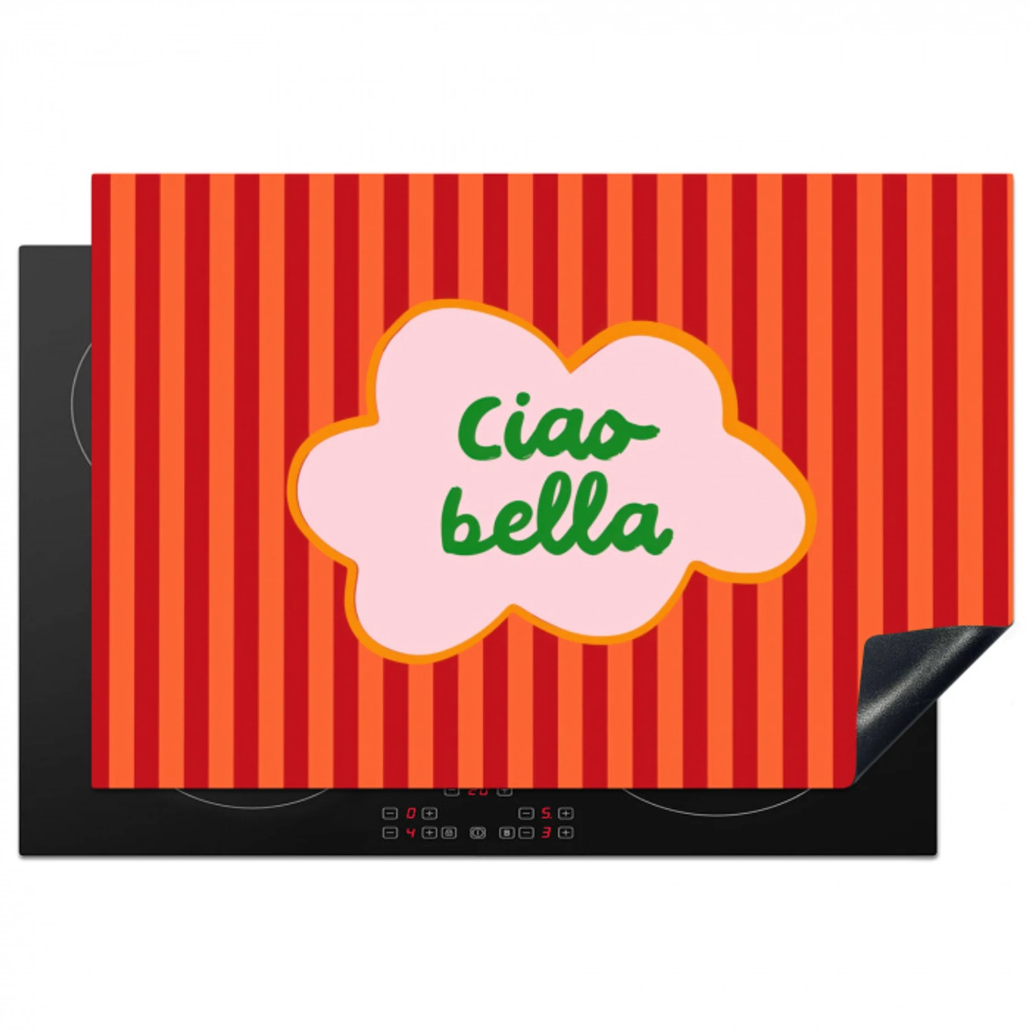 Ciao bella - Tekstwolk - Strepen - Oranje Inductie beschermer vinyl 3mm klein -3d
