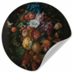 Festoen van vruchten en bloemen - Schilderij van Jan Davidsz. de Heem Wandcirkel behangsticker klein -3d