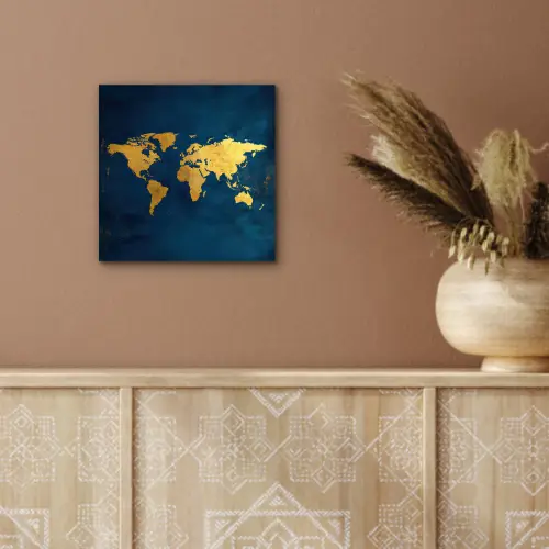 Wereldkaart - Goud - Donkerblauw aluminium wit klein -sfeer4