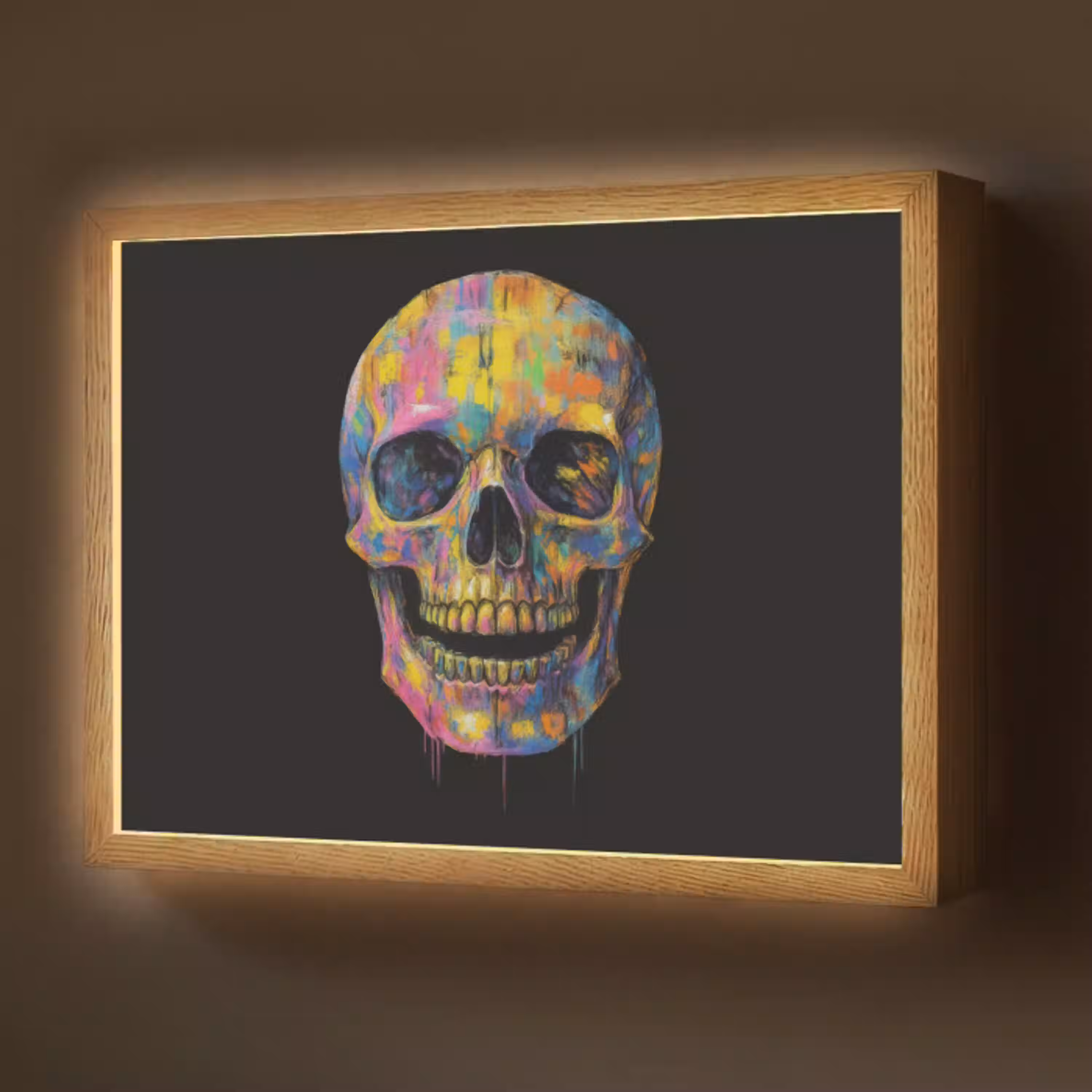 Penseelstreken - Schedel - Kleurrijk - Abstract Light Box met batterij (Wandlamp) middel -z3d_website