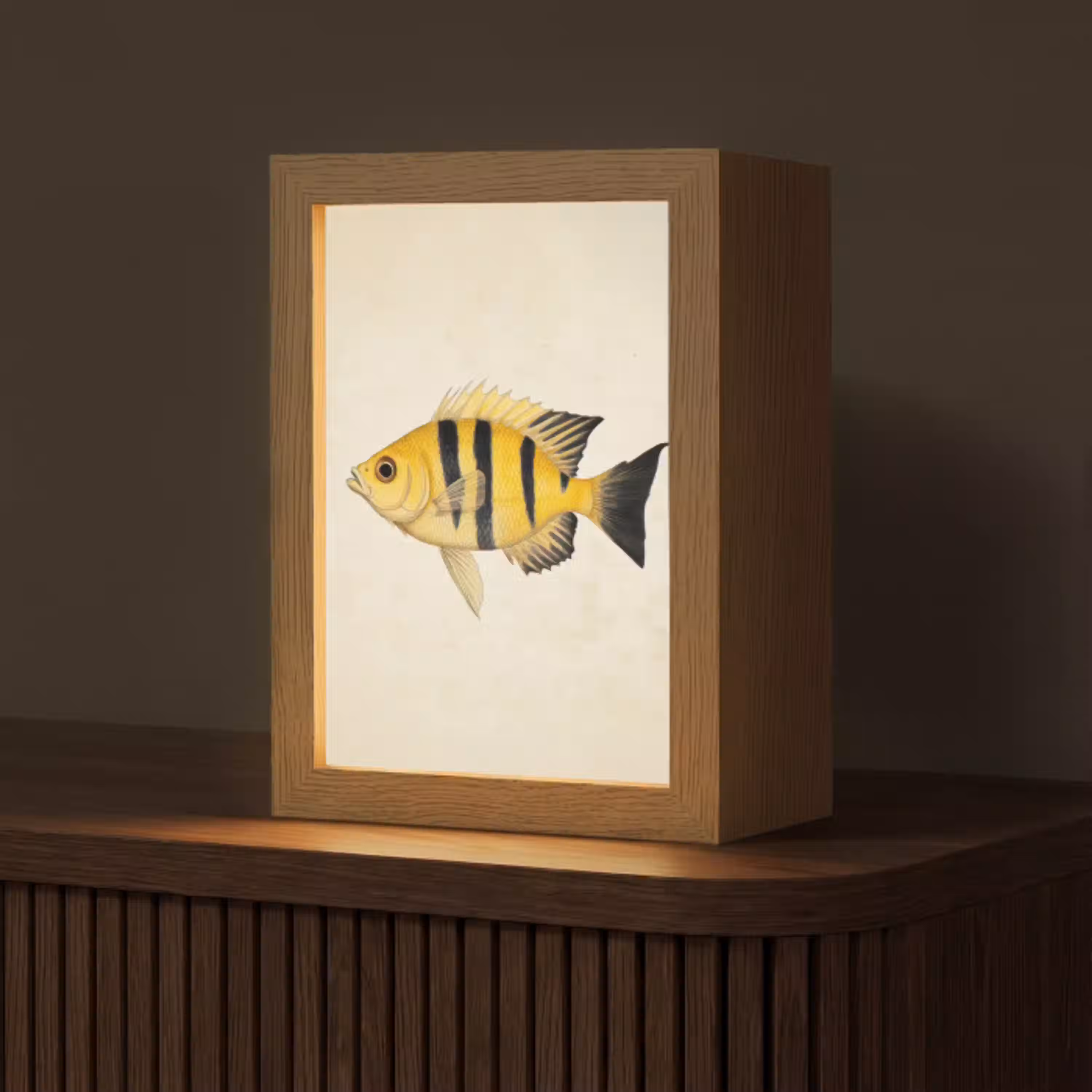 Geel - Vis - Strepen - Tropisch Light Box met kabel (Tafellamp) klein -z3d_website