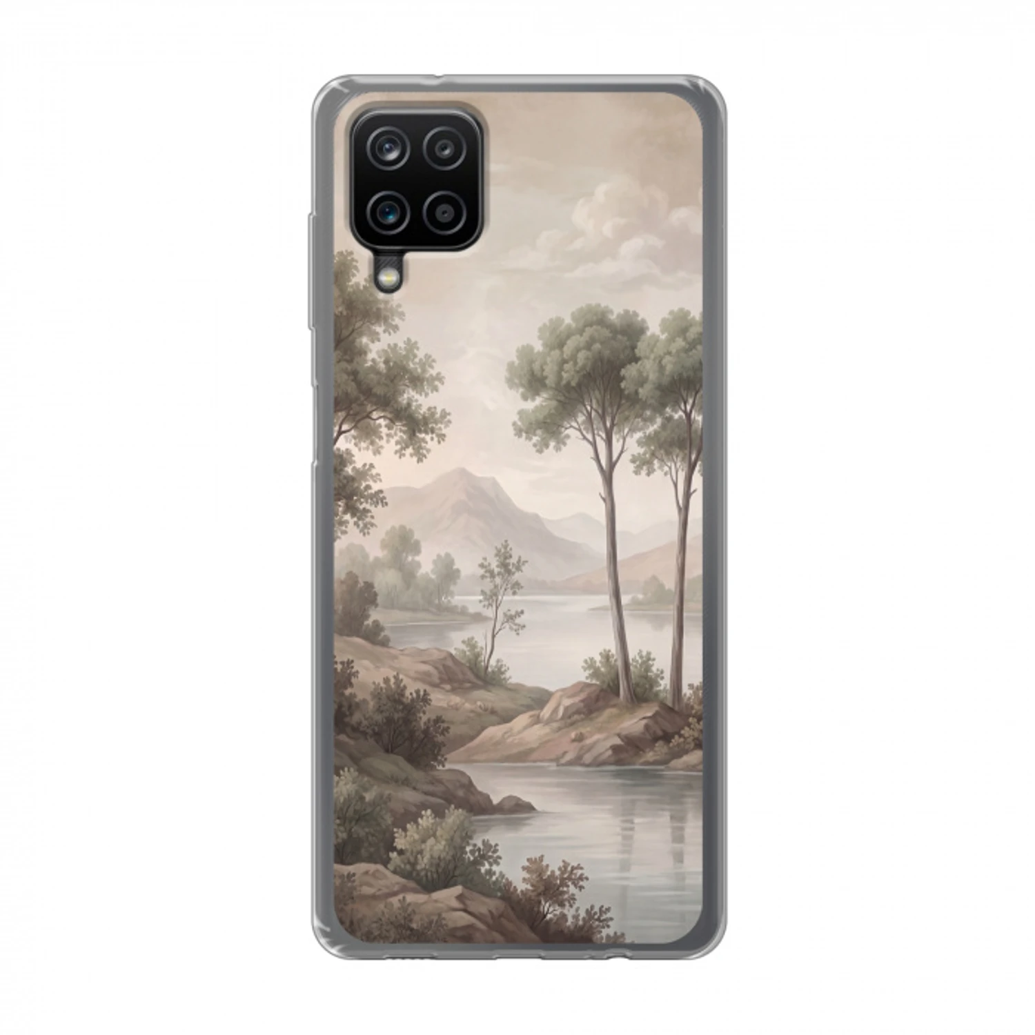 Bomen - Meer - Bergen - Illustratie Telefoonhoesje Samsung Galaxy A12 klein -3d