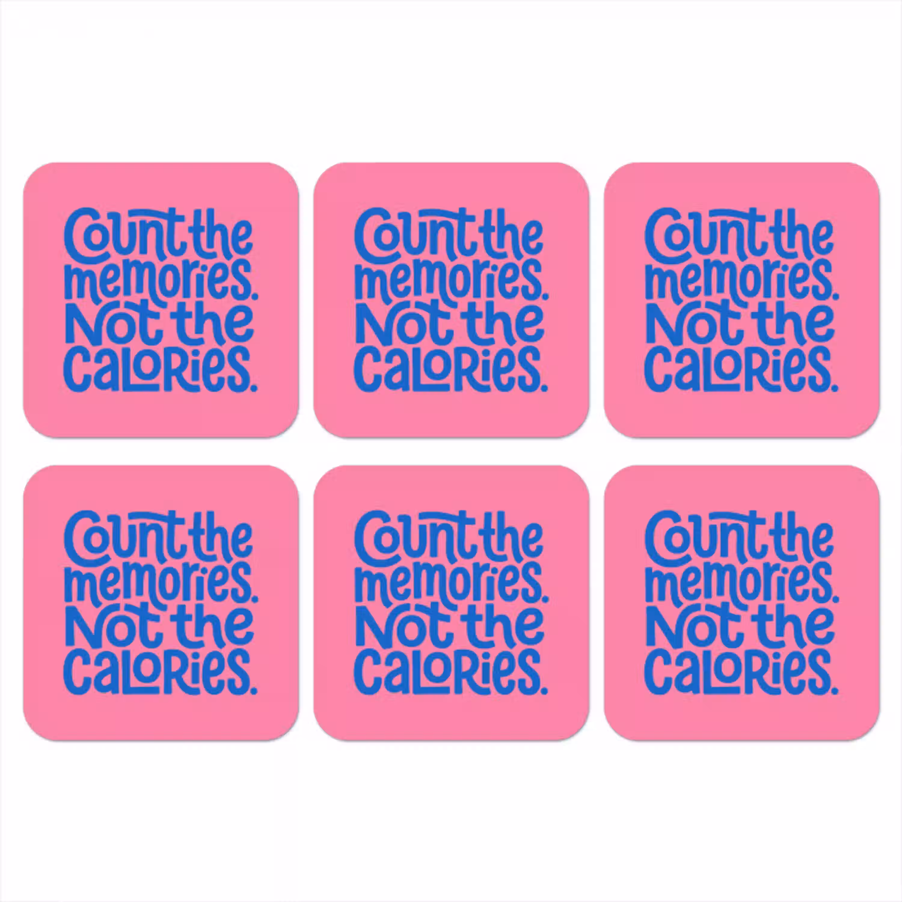 Memories - Roze - Blauw - Quote onderzetter kurk middel -3d
