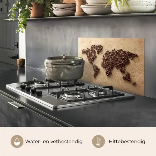 Wereldkaart - Zandkleur - Koffiebonen keuken achterwand spatscherm klein -usp_NL
