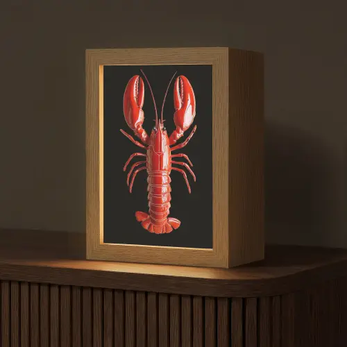 Kreeft - Glossier Rood - Zwart Light Box met kabel (Tafellamp) klein -z3d_website