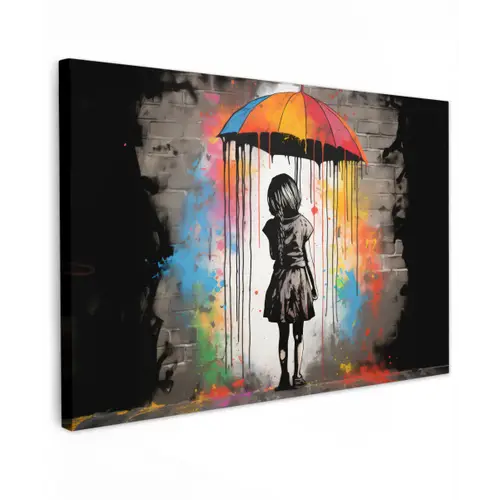 Meisje - Kunst - Paraplu - Graffiti - Kleuren - Muur canvas 2cm klein -z3d