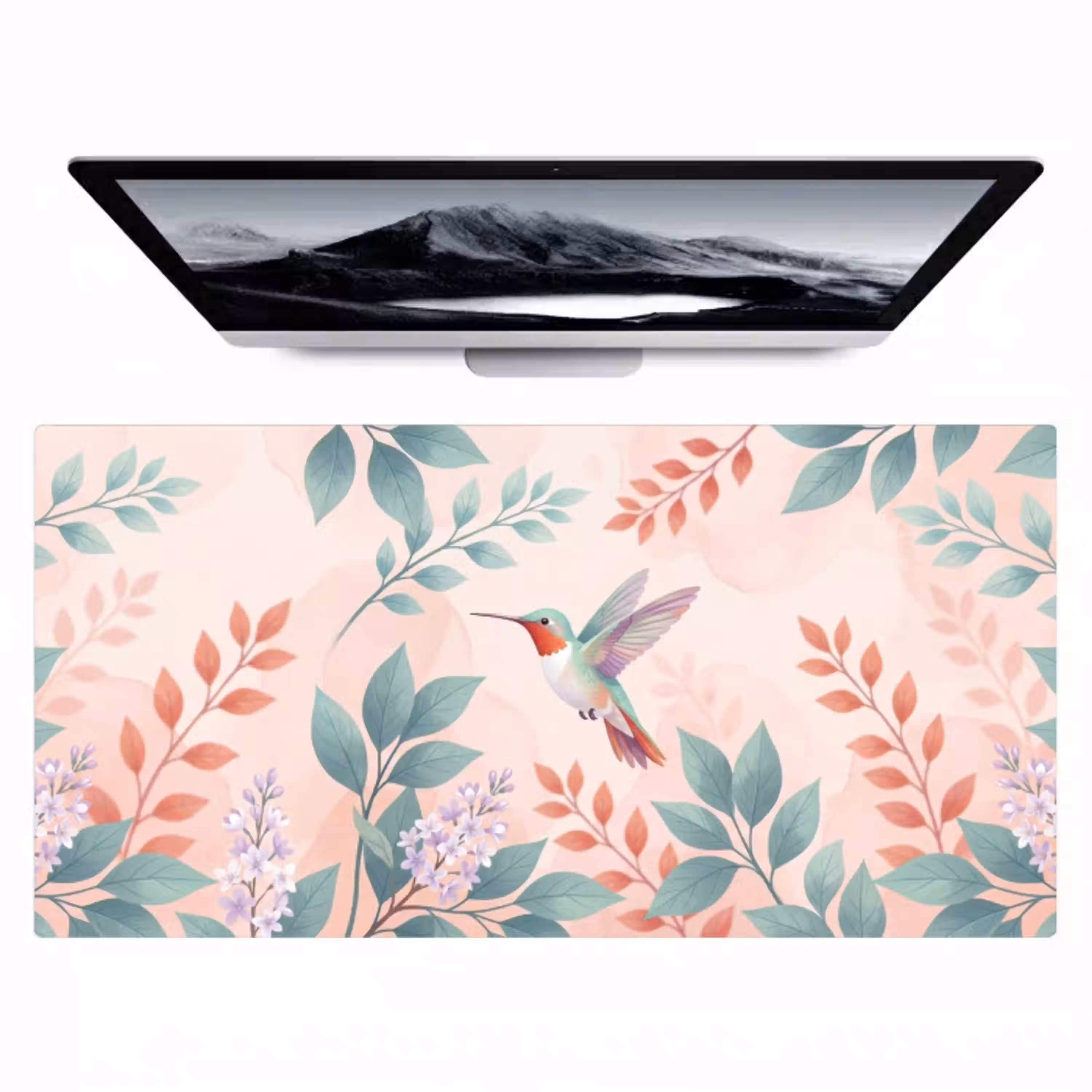 Kolibrie - Vliegen - Natuur - Illustratie - Kleurrijk Muismat XXL klein -zzz3d