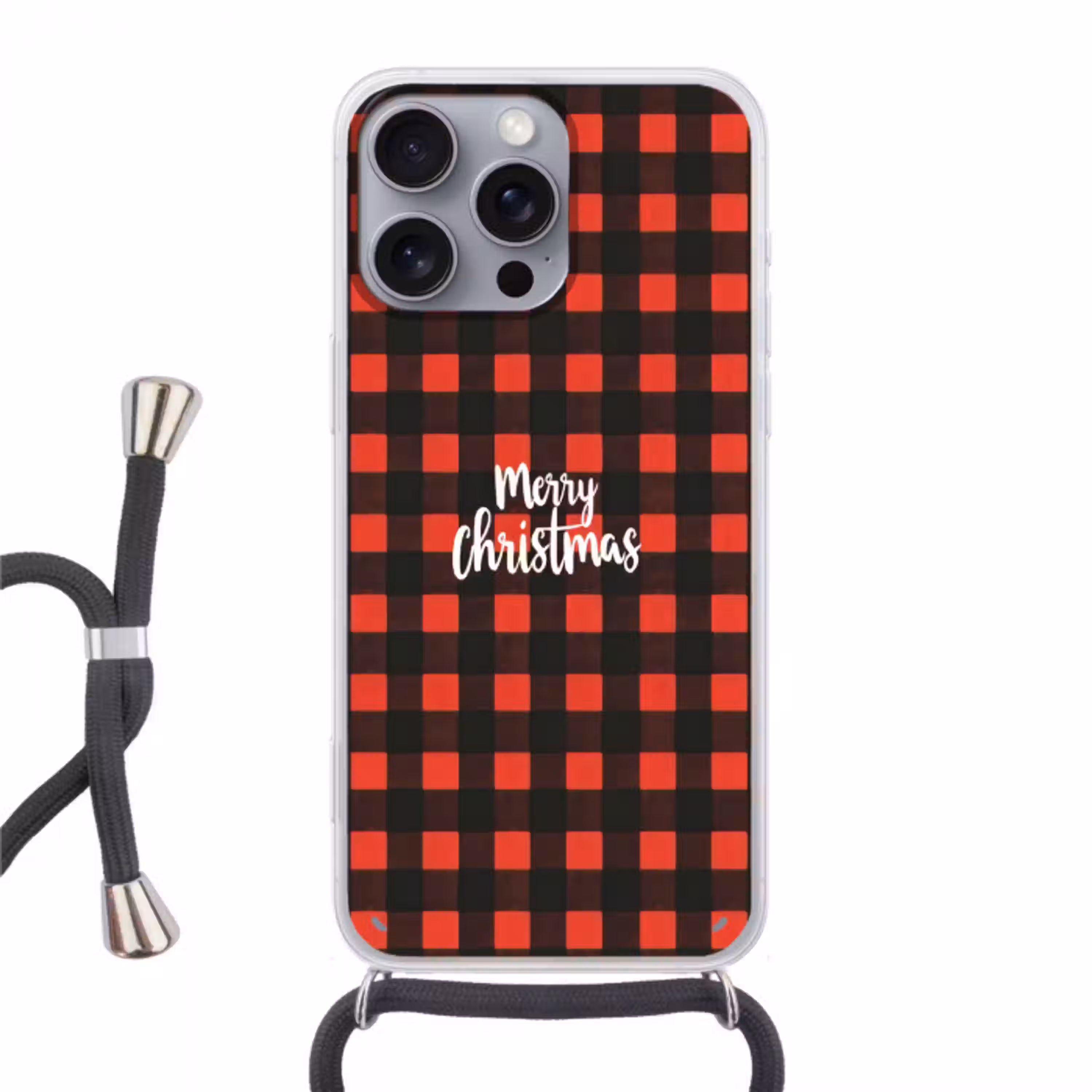 Geruit - Rood - Tekst - Christmas Hoesje iPhone 16 Pro Max met koord klein -3d