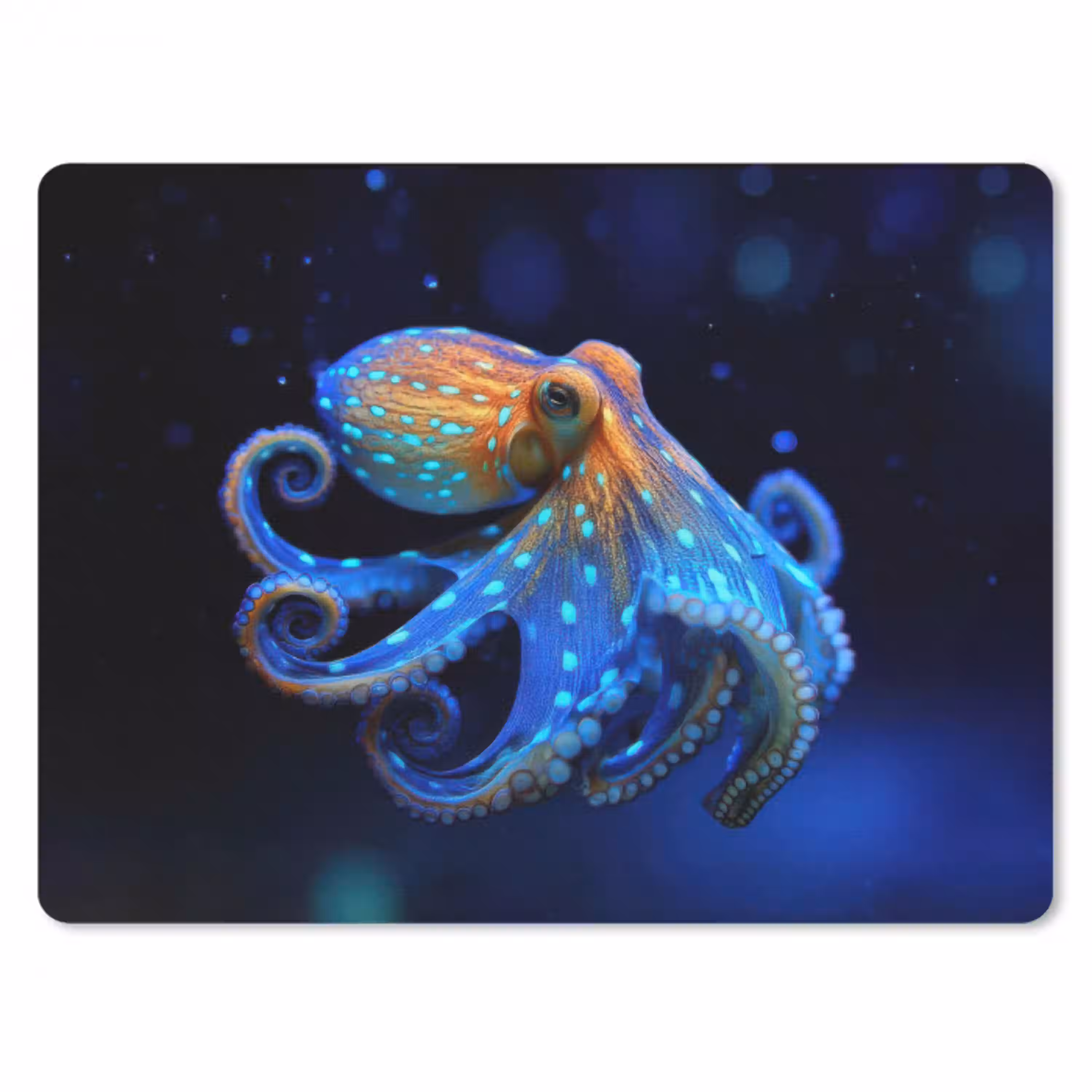 Octopus - Stippen - Blauw - Zee muismat rubber klein -3d