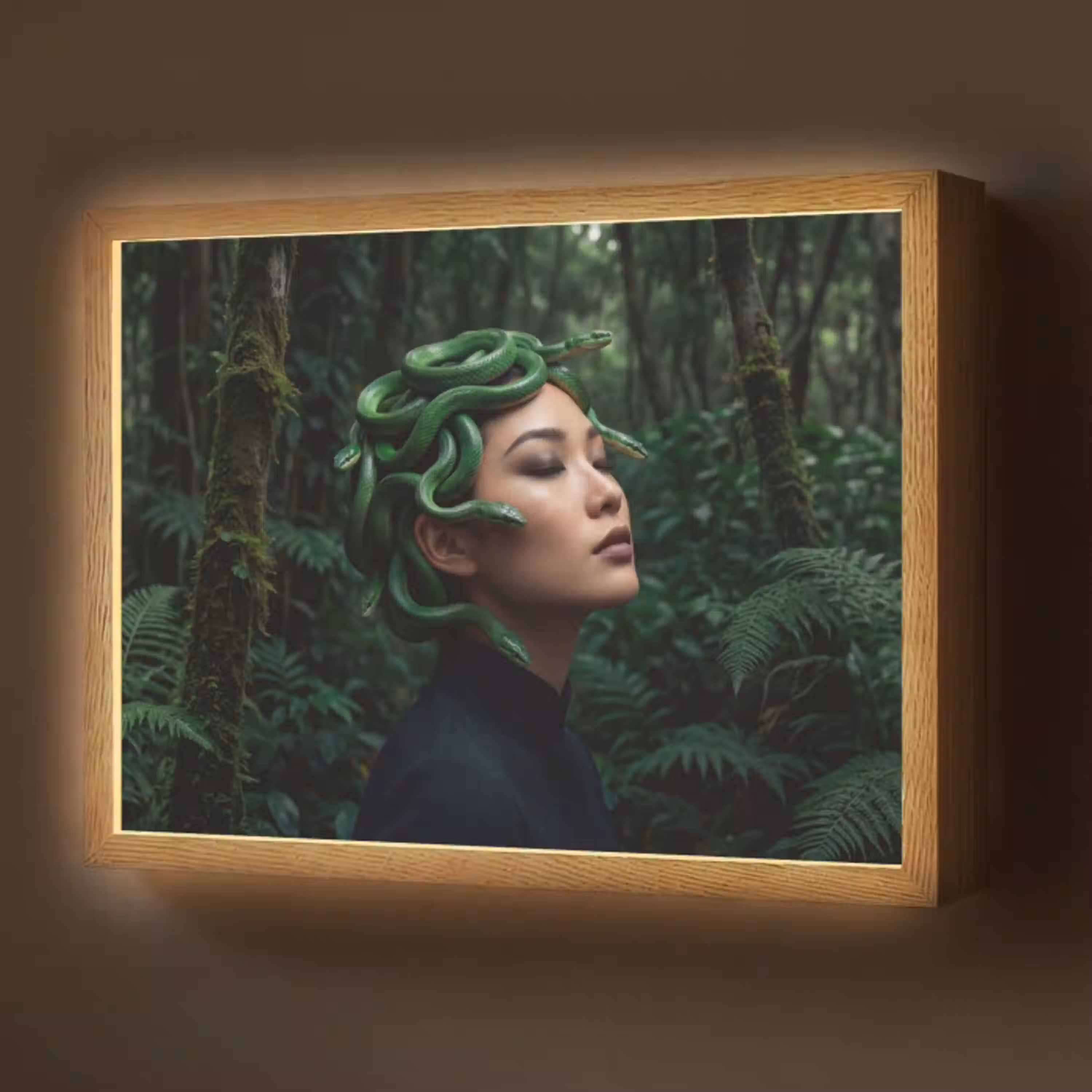 Vrouw - Slang - Natuur - Mystiek - Groen Light Box met batterij (Wandlamp) middel -z3d_website