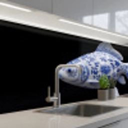 Porselein - Goudvis - Delfts - Blauw keuken achterwand 2 middel -3d_schuin