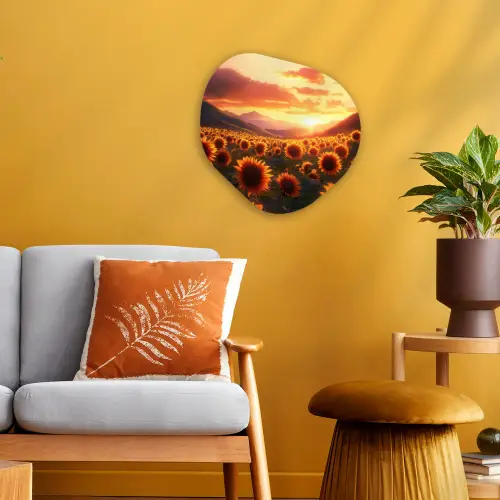 Zonnebloemen - Zonsondergang - Landschap Wandcirkel Organisch Forex 3mm klein -sfeer4