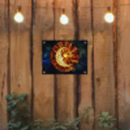 Mozaïek - Glas - Maan - Donkerblauw tuinposter los doek klein -sfeer1