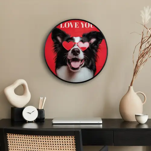 Hond - Hartjesbril - Loveyou - Rood Fotolijst rond zonder passe partout klein -sfeer1
