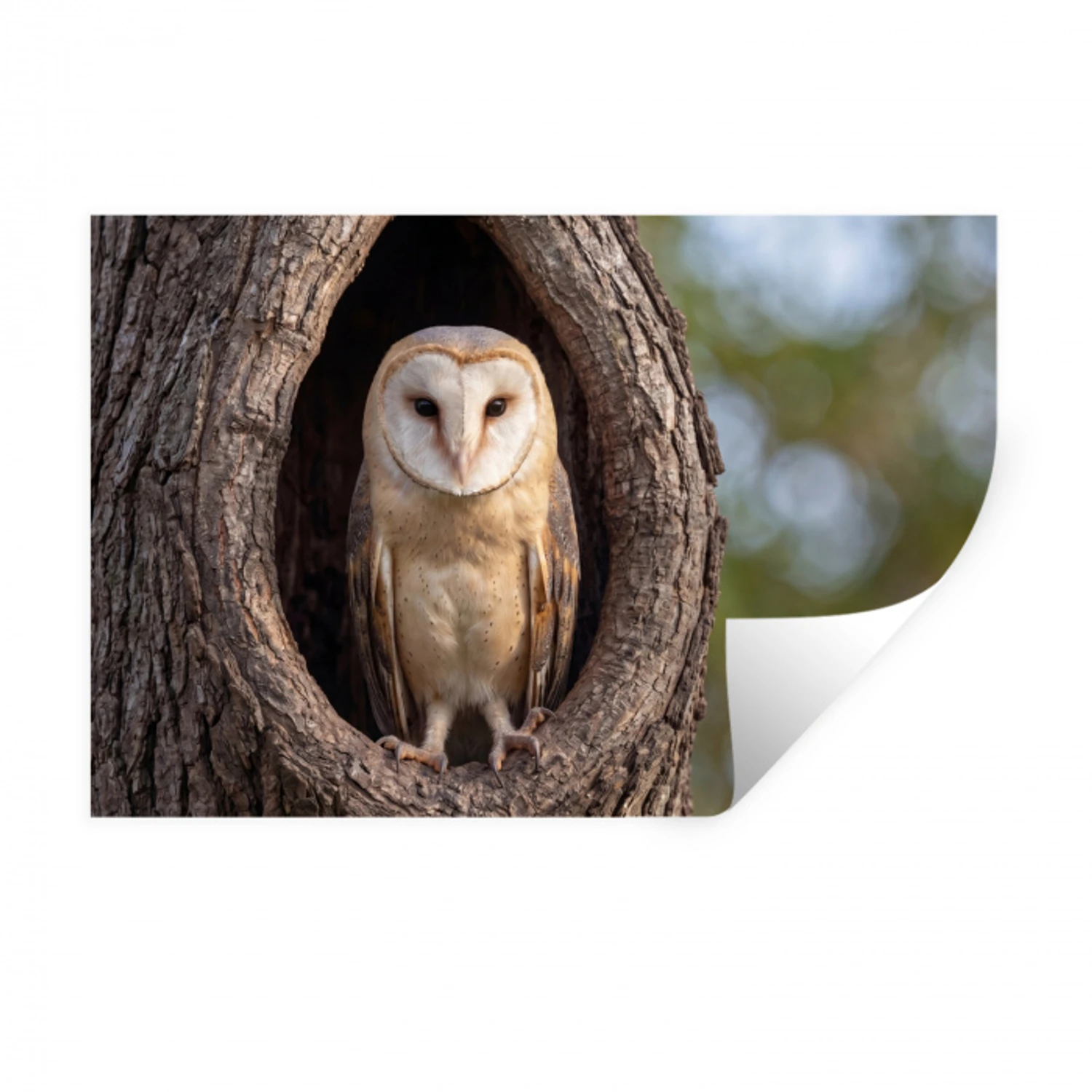 Kerkuil - Boom - Natuur - Bruin Muursticker klein -3d