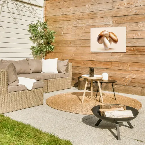 Champignons - Zacht - Beige Tuinposter op houten frame 2 cm dik klein -sfeer2