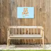 Blauw - Oranje - Tekst Tuinposter op houten frame 2 cm dik klein -sfeer4