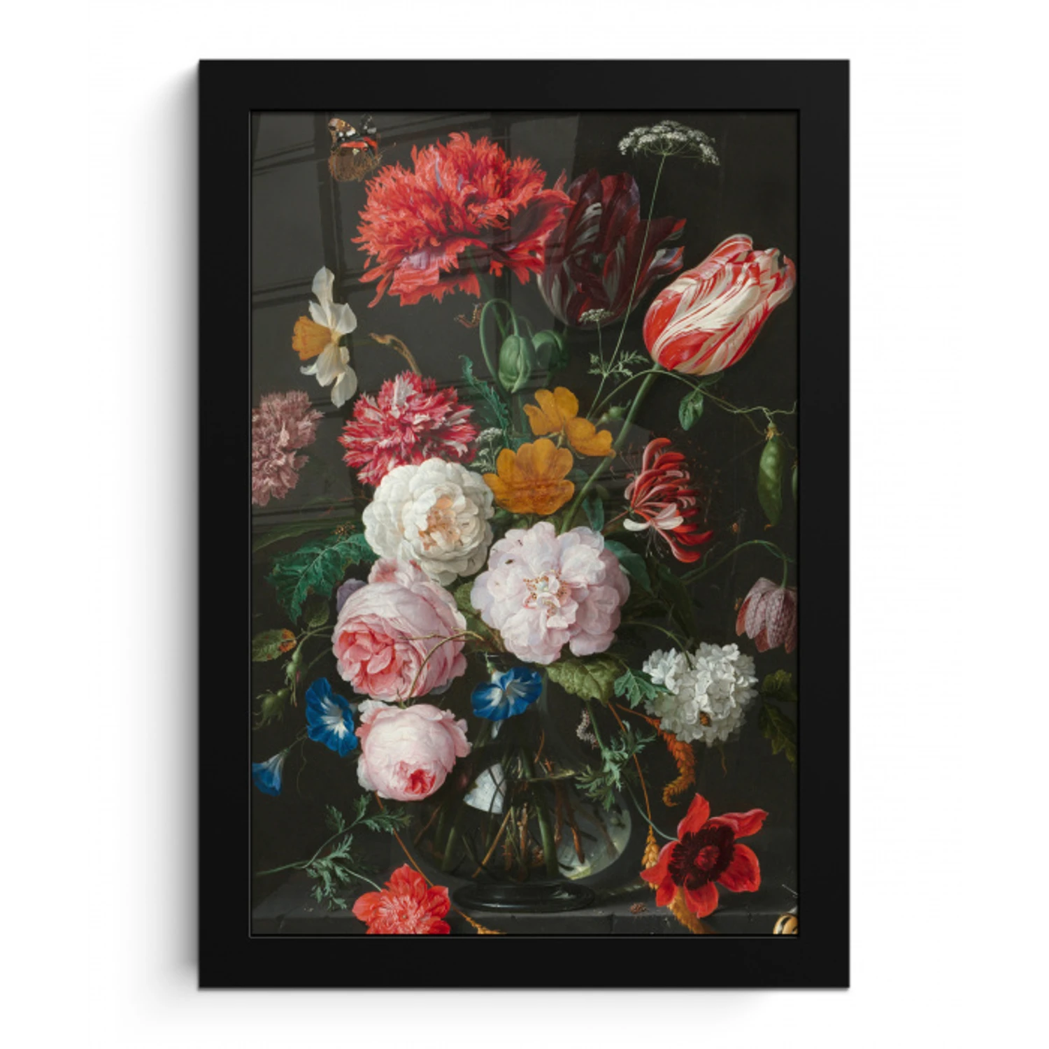 Stilleven met bloemen in een glazen vaas - Schilderij van Jan Davidsz. de Heem fotolijst zwart zonder passe partout klein -3d