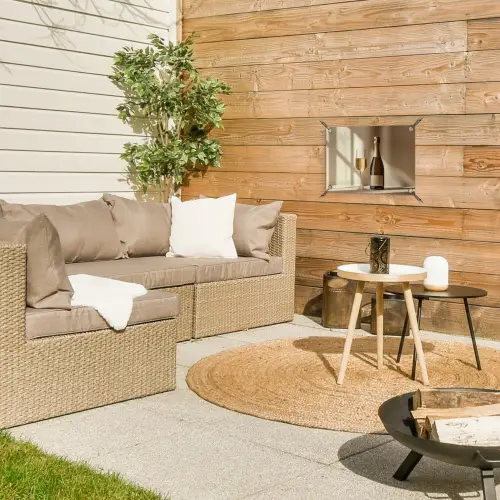 Champagne - Beige - Schaduw - Bubbels tuinposter los doek klein -sfeer4