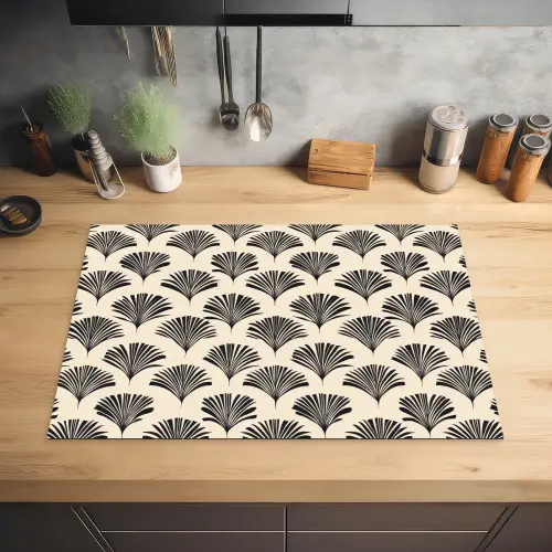 Waaiers - Botanisch - Zwart - Beige Inductie beschermer vinyl 3mm klein 276 -sfeer5