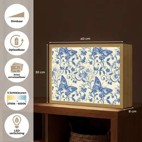 Vlinders - Bloemen - Blauw - Botanisch Light Box met batterij (Wandlamp) middel 907 -USP_websiteoverzichtNL