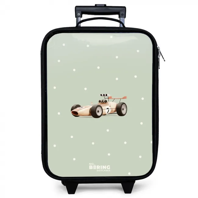 Beige retro raceauto op groene stippen achtergrond Kinderkoffer - Zwart klein -zzz_website3d