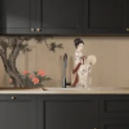 Vrouw - Azië - Kunst - Beige keuken achterwand 2 middel -sfeer1