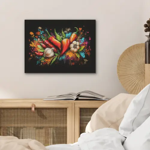 Groente - Peper - Knoflook - Graffiti - Verf - Kleurrijk PET vilt klein -sfeer3