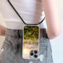 Vlinders - Waterval - Bloemenveld Hoesje iPhone 16 Pro Max met koord klein -sfeer5