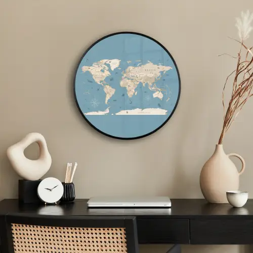 Wereldkaart - Oceaan - Realistisch - Blauw Fotolijst rond zonder passe partout klein -sfeer1