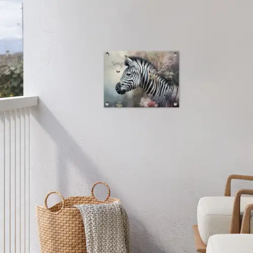 Zebra - Wilde dieren - Vlinder - Bloemen tuinposter los doek klein -sfeer8