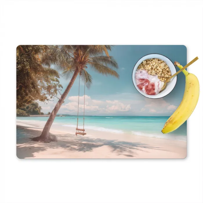 Palmboom - Schommel - Strand - Lucht Placemat vinyl groot -zzzproduct_Kitchenyeah-website